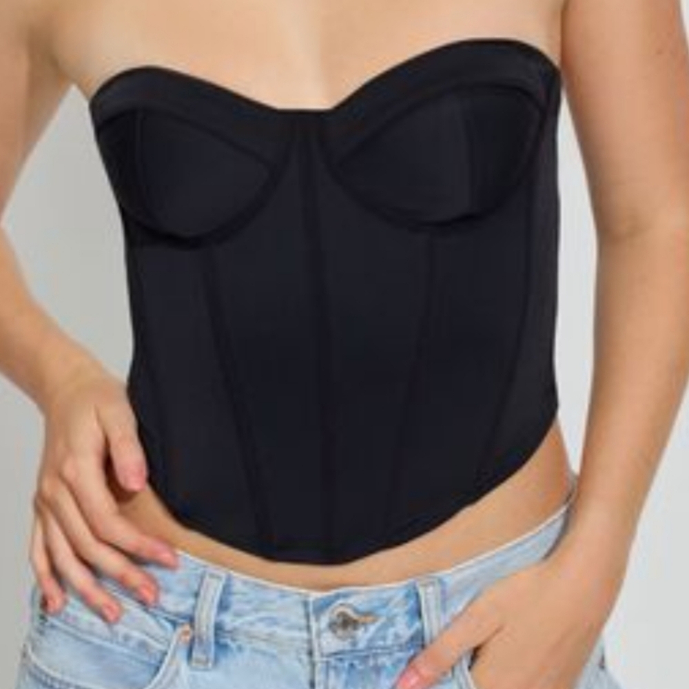 NWT Strapless Corset Black Faux Leather Top With Back Zipper Closure Sz Large